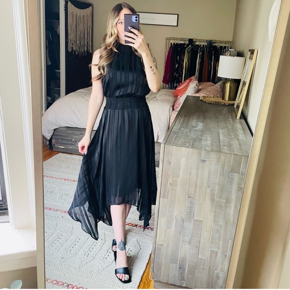 Sam Edelman Satin Stripe Halter Handkerchief Hem Midi Dress